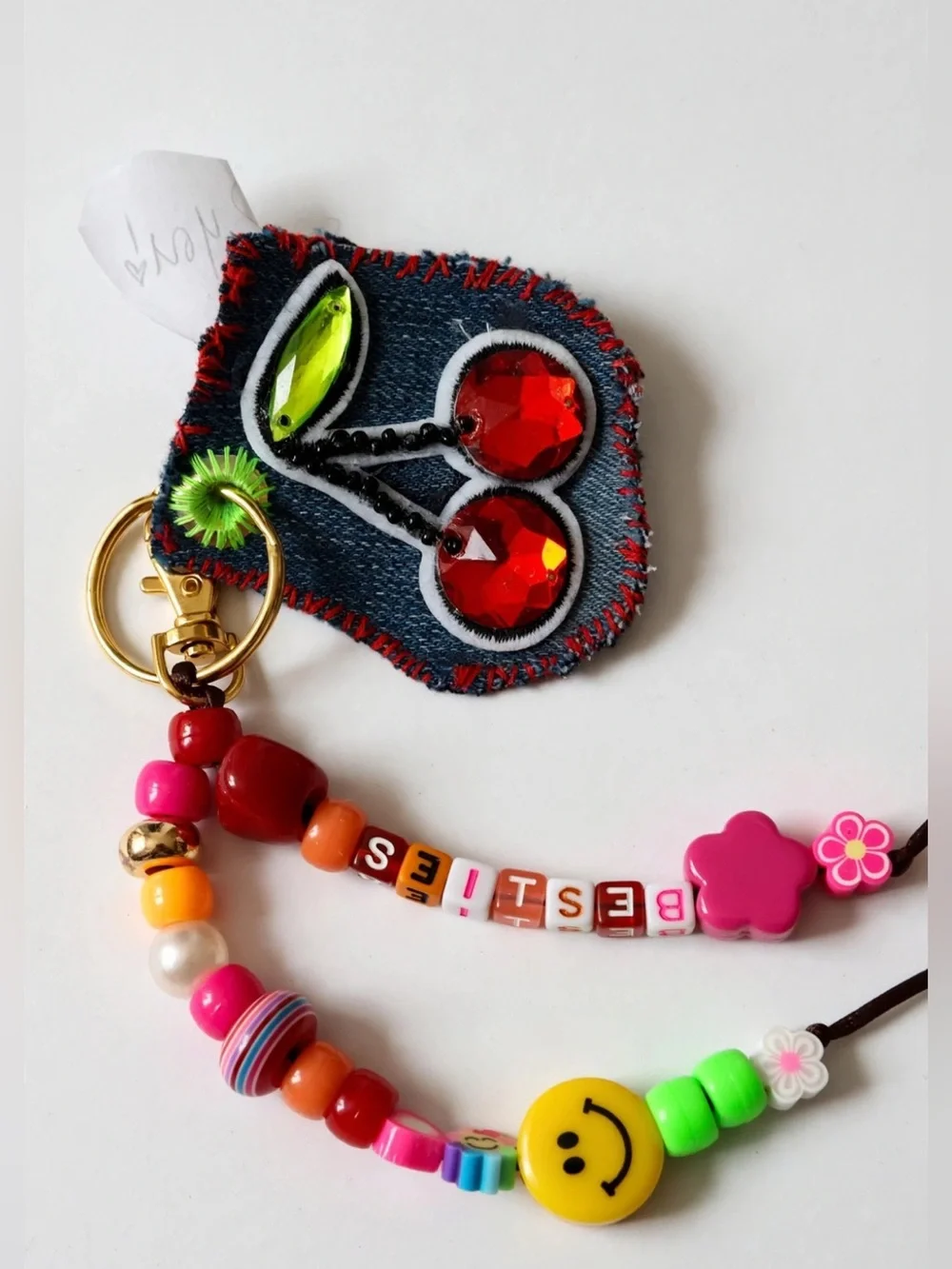 Handmade BeSTies Pink & Red Cherry Denim Keychain for Kids